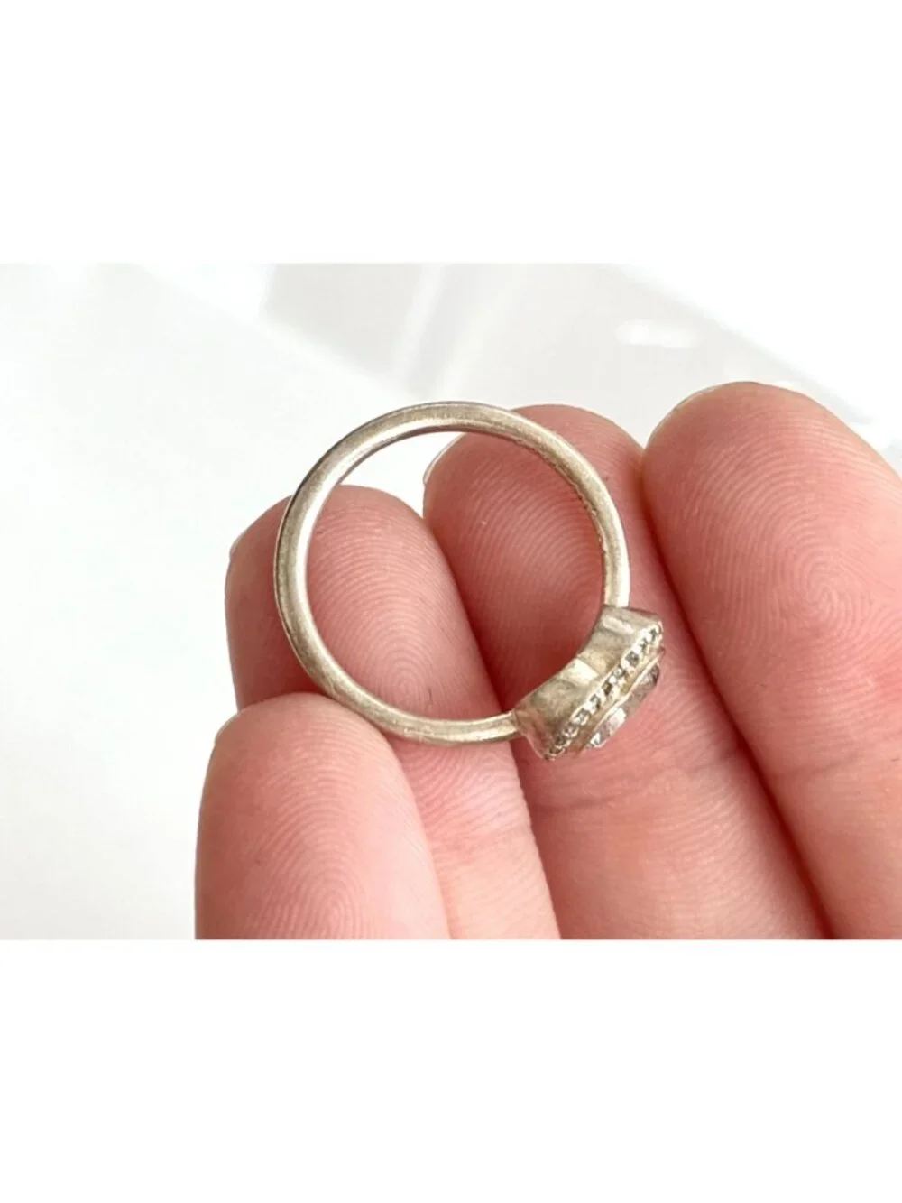 Heart Shaped CZ Gemstone Accented Sterling Silver 925 Vintage Ring - sz 7